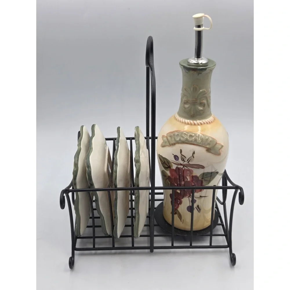 Toscana 6-pc Olive Oil Set Cruet Dipping Saucers Grapes Italy Appetizers